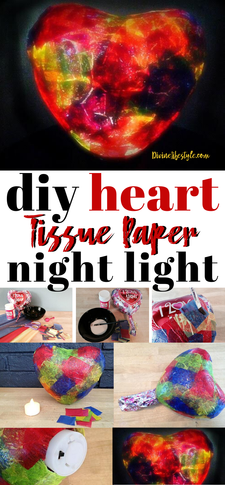 DIY Heart Craft Tissue Paper Night Light heart crafts for kids